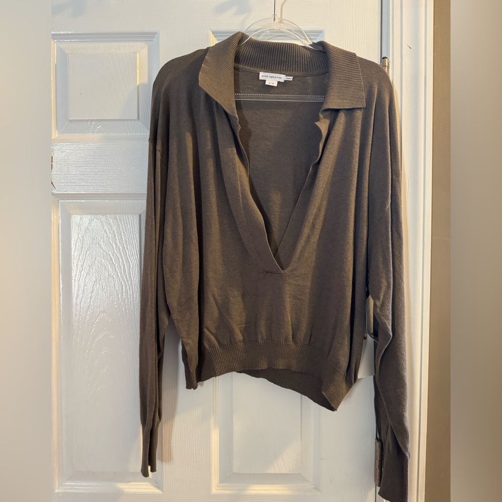 Good American Sheer Collared Henley
